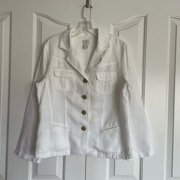 J. Jill White Linen Jacket Shacket Chore Field Blazer Size M EUC - Picture 1 of 7
